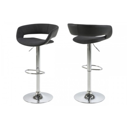 Lot de 2 tabourets design en tissu anthracite et simili cuir noir, GRECO