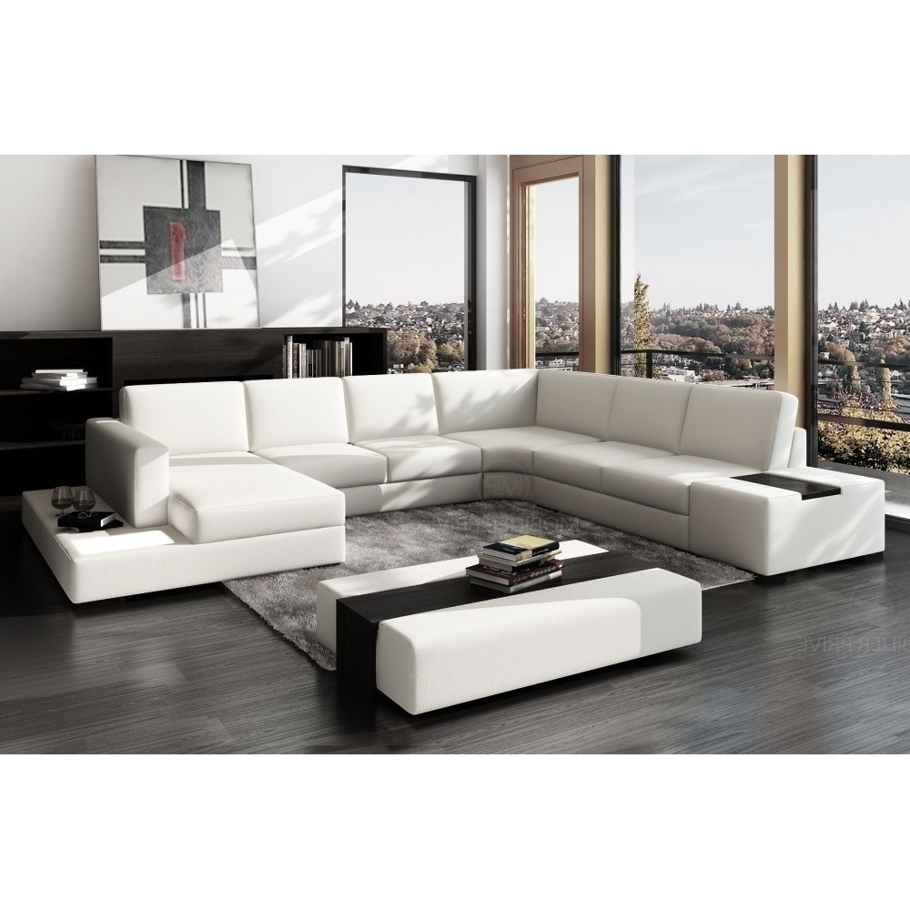 Canapé d'angle en cuir italien 8 places ALMERA, blanc, angle droit Canapé d'angle en cuir italien 8 places ALMERA, blanc, angle droit