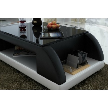 Table basse design VALINA, gris foncé et blanc