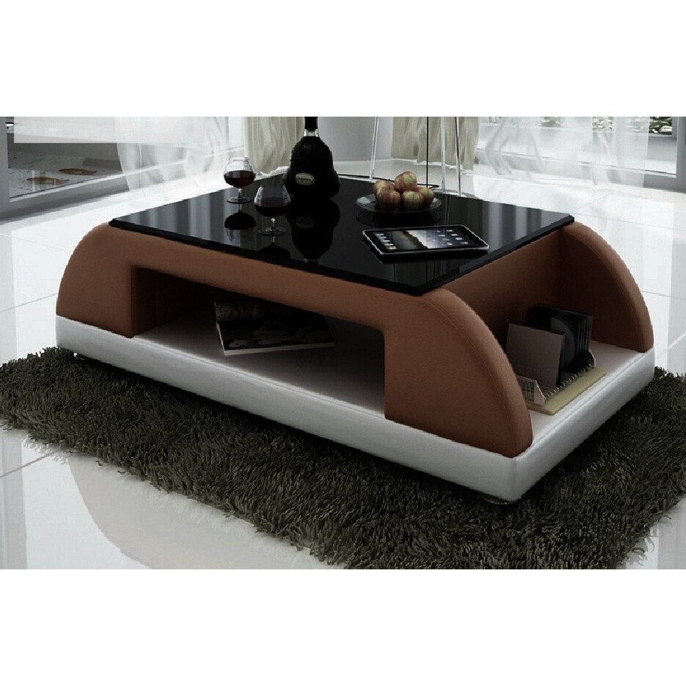 Table basse design VALINA, chocolat et blanc