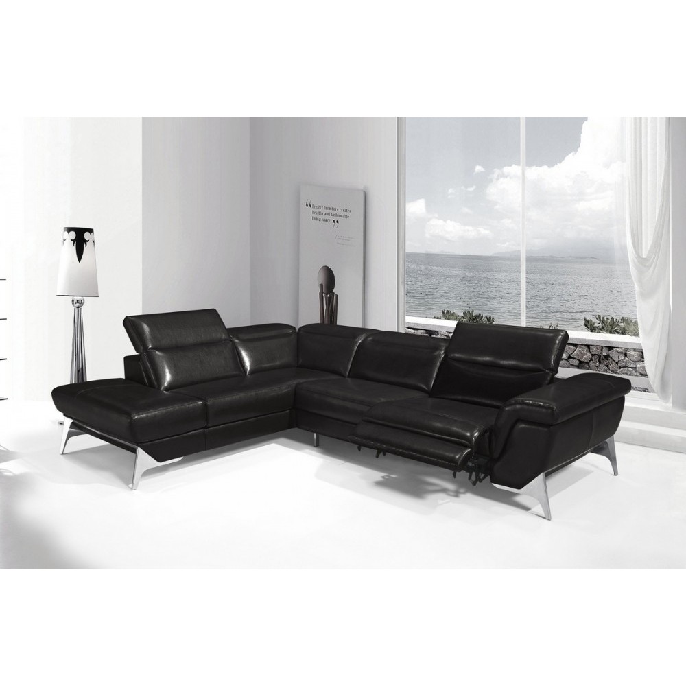 Canapé d'angle fonction relax en cuir italien 5 places CONFORTO, noir, angle gauche