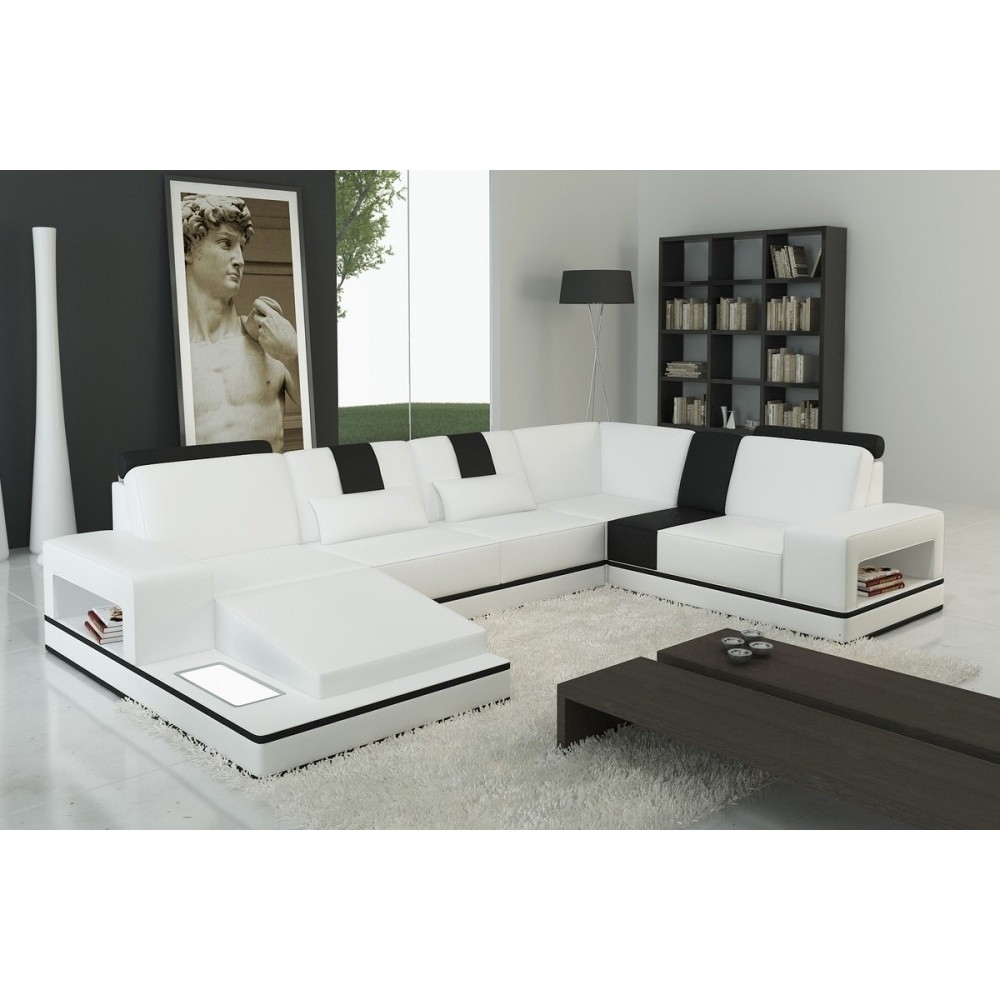 Canapé d'angle en cuir italien 6/7 places SUBLIMO, blanc et noir, angle droit