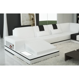 Canapé d'angle en cuir italien 6/7 places SUBLIMO, blanc et noir, angle droit