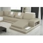 Canapé d'angle en cuir italien 6/7 places SUBLIMO, gris clair et blanc, angle gauche