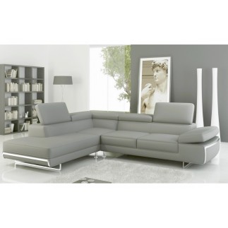 Canapé d'angle, en cuir italien 5/6 places GUCI, gris clair angle gauche