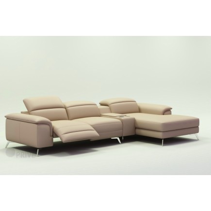 Canapé d'angle en cuir italien 5 places RELAXIA, beige