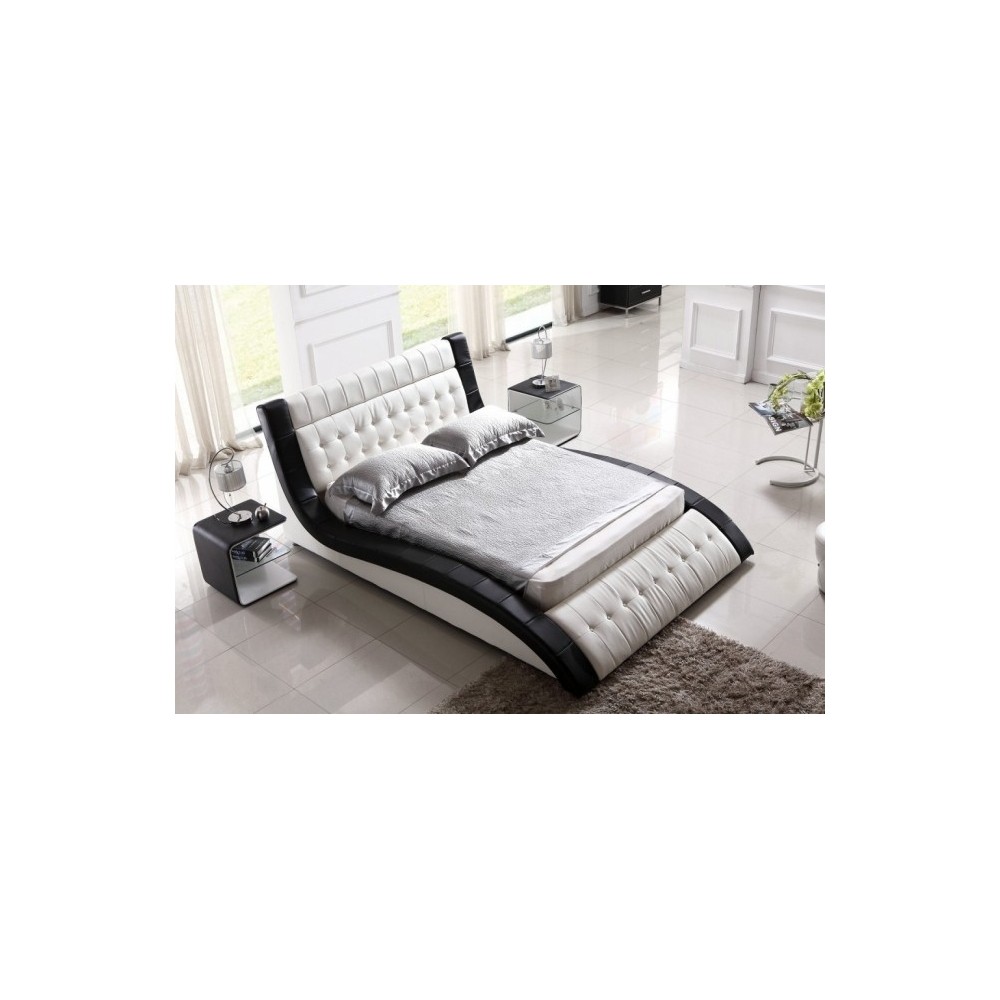 Lit en cuir italien de luxe BRIO, blanc et noir, 160x200