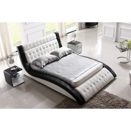Lit en cuir italien de luxe BRIO, blanc et noir, 160x200