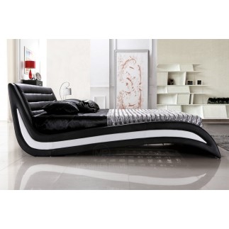 Lit en cuir italien de luxe NOCTURA, noir et liseret blanc 180x200
