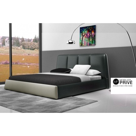 Lit design en cuir italien de luxe VERDI, gris foncé et gris clair 160x200 en Stock