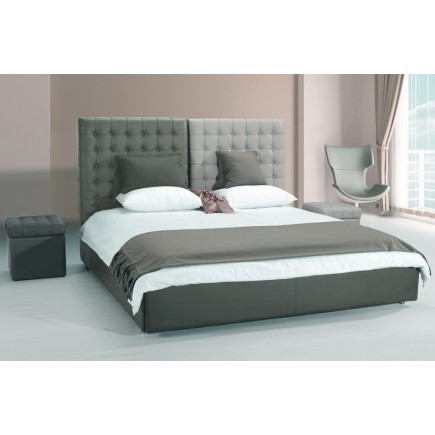 Lit en cuir italien de luxe DUO, gris clair et gris foncé 140x190