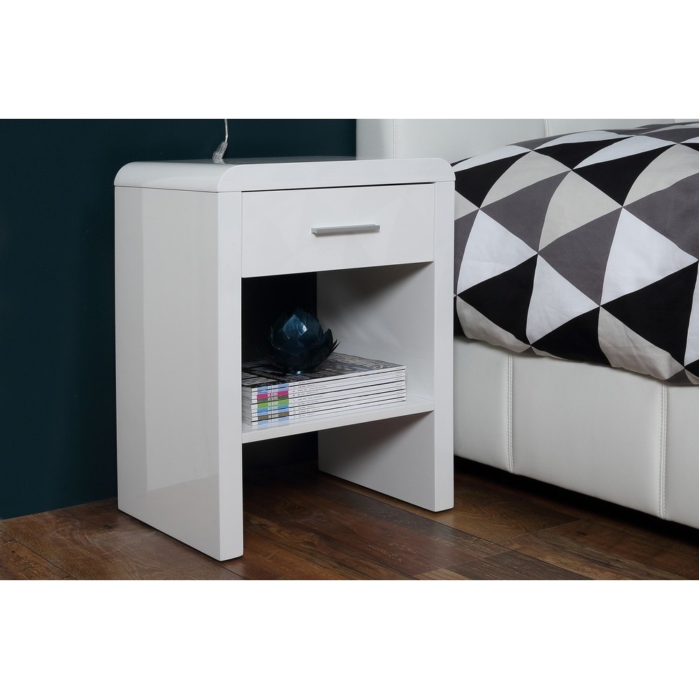 Chevet blanc laqué brillant, design actuel, SULLY