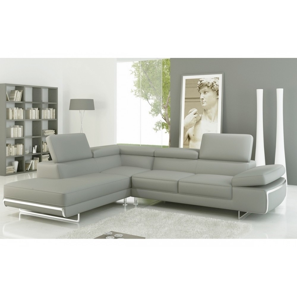- Canapé d'angle en cuir italien 5/6 places VARGA, gris clair pastel, angle gauche