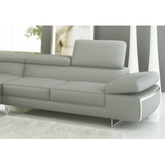 - Canapé d'angle en cuir italien 5/6 places VARGA, gris clair pastel, angle gauche