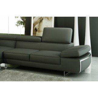 Canapé d'angle en cuir italien 5/6 places VARGA, gris foncé, angle gauche