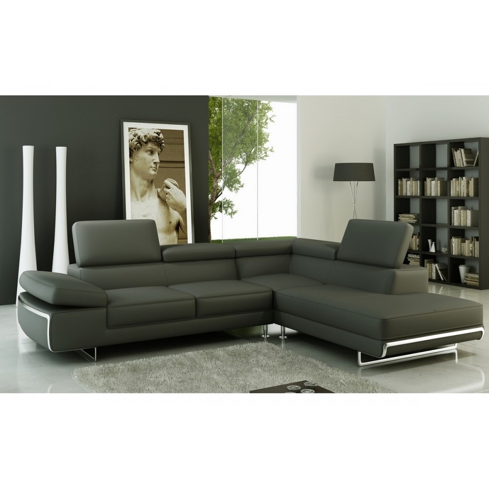 Canapé d'angle en cuir italien 5/6 places VARGA, gris foncé, angle droit Canapé d'angle en cuir italien 5/6 places VARGA, gris foncé, angle droit