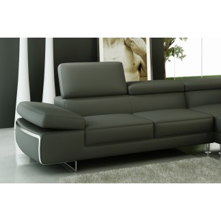 Canapé d'angle en cuir italien 5/6 places VARGA, gris foncé, angle droit