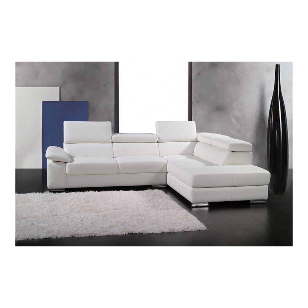 Canapé d'angle en cuir italien 5 places HELIOS, blanc, angle droit Canapé d'angle en cuir italien 5 places HELIOS, blanc, angle droit