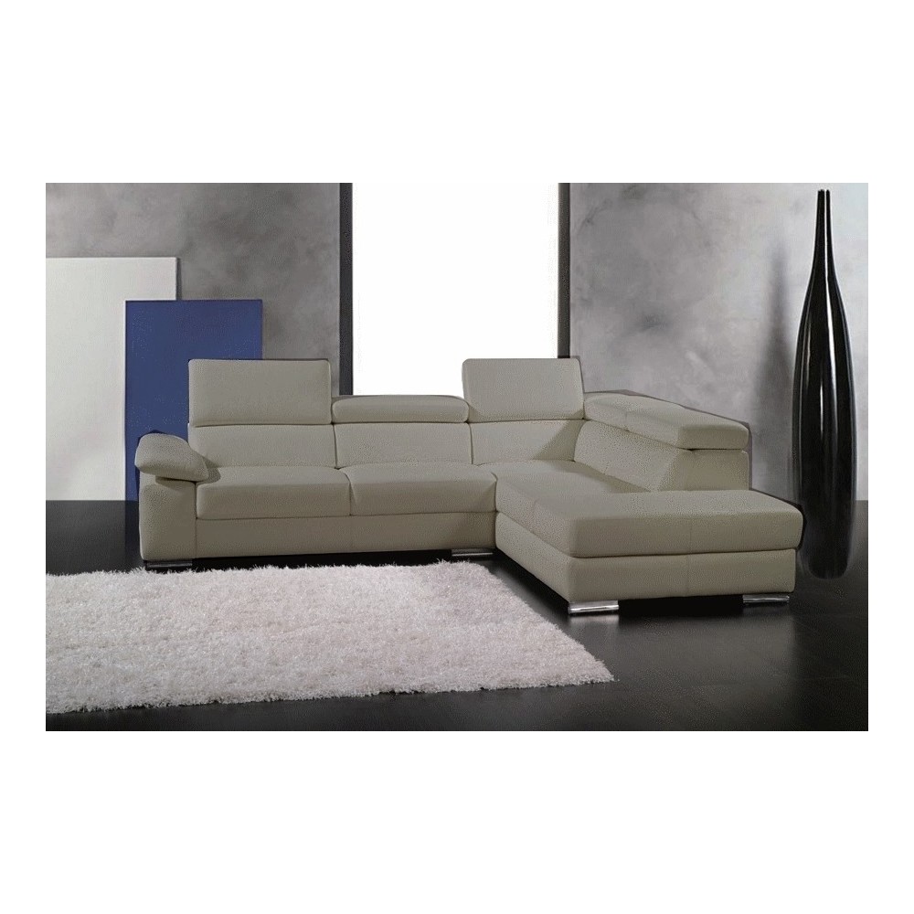 Canapé d'angle en cuir italien 5 places HELIOS, gris clair, angle droit Canapé d'angle en cuir italien 5 places HELIOS, gris clair, angle droit