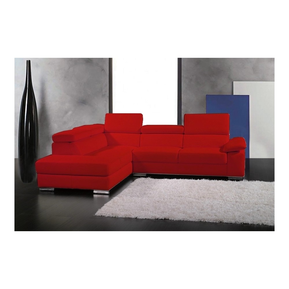 Canapé d'angle en cuir italien 5 places HELIOS, rouge, angle gauche Canapé d'angle en cuir italien 5 places HELIOS, rouge, angle gauche