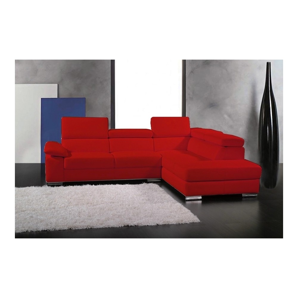 Canapé d'angle en cuir italien 5 places HELIOS, rouge, angle droit
