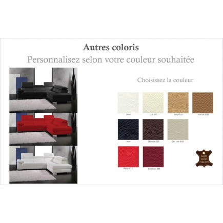 Canapé d'angle en cuir italien 5 places HELIOS, personnalisé, angle droit