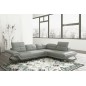 Canapé d'angle en 100% tout cuir italien 5 places MODERNI, gris clair pastel, pieds gris chromé, angle droit