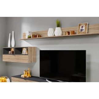 Mur TV design finition chêne et anthracite, YANSEN