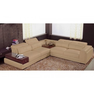 Canapé d'angle en 100% cuir italien SAN FRANCISCO angle droit, beige et un fauteuil une place Tentation100% cuir italien beige.