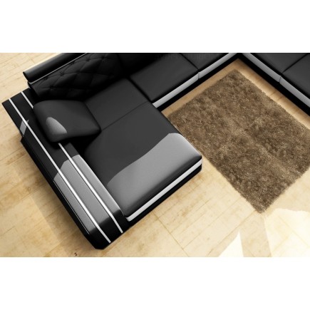 Canapé d'angle en cuir italien 8 places BENTLEY, noir et blanc, angle droit