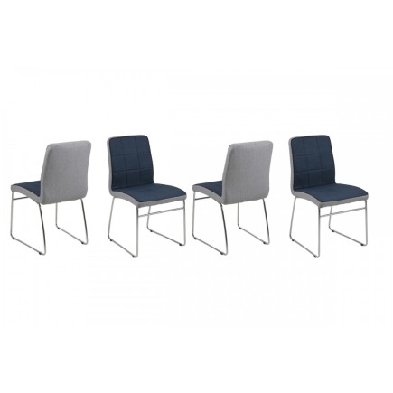 Lot de 4 chaises COSTI, avant bleu foncé et arrière gris clair