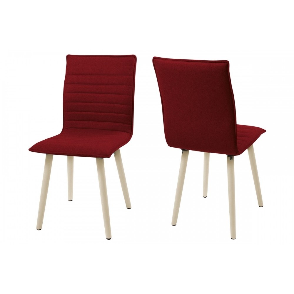 Lot de 2 chaises design tissu rouge pieds blancs, KENZA