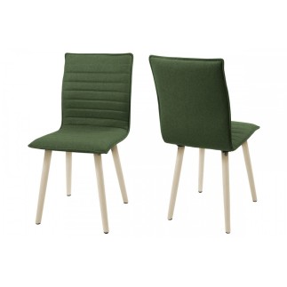 Lot de 2 chaises design tissu vert pieds blancs, KENZA