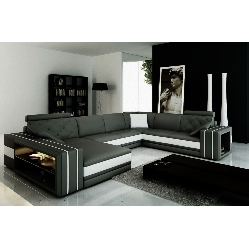 Canapé d'angle en cuir italien 8 places BENTLEY, gris foncé et blanc, angle droit Canapé d'angle en cuir italien 8 places BENTLEY, gris foncé et blanc, angle droit