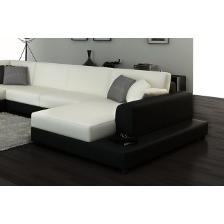 Canapé d'angle en cuir italien 6/7 places PERLA, blanc et noiir, Blanc / Noir, angle gauche