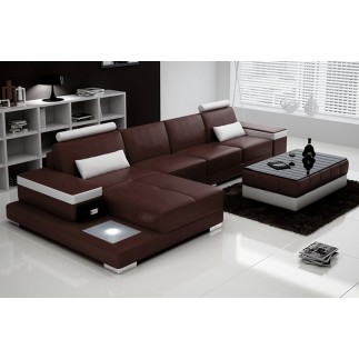Canapé d'angle en cuir italien 5 places ENZO, chocolat et blanc