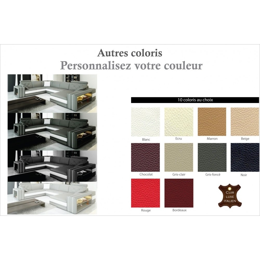 Canapé d'angle en cuir italien 8 places BENTLEY,couleur personnalisée, angle gauche