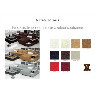 Canapé d'angle en cuir italien 5 places ENZO, couleur personnalisé