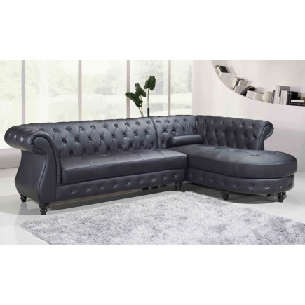 Canapé d'angle en cuir italien 5 places CHAMBORD, noir