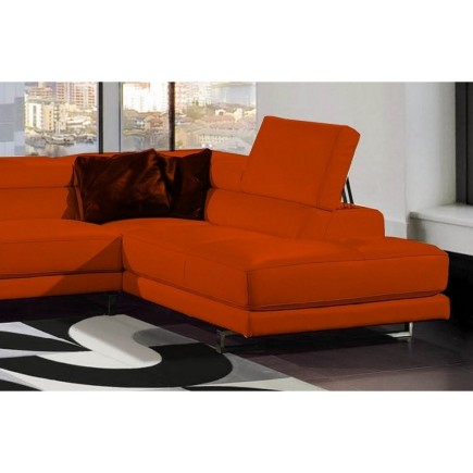 Canapé d'angle en 100% tout cuir italien 5/6 places HELSINKI II, orange, angle droit