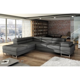 Canapé d'angle convertible TURIN en simili cuir de qualité, gris foncé