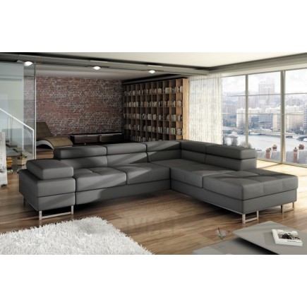Canapé d'angle convertible TURIN en simili cuir de qualité, gris foncé
