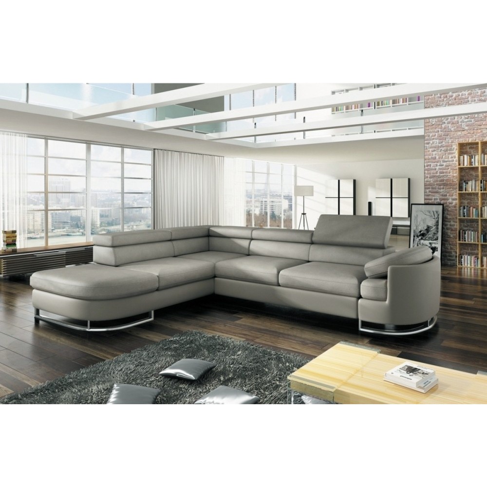 Canapé d'angle convertible ISLANDA en simili cuir de qualité, gris clair, 5/6 places, angle gauche