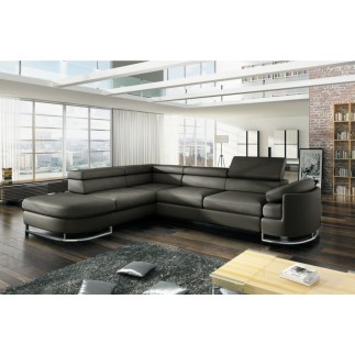 Canapé d'angle convertible ISLANDA en simili cuir de qualité, gris foncé