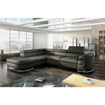Canapé d'angle convertible ISLANDA en simili cuir de qualité, gris foncé