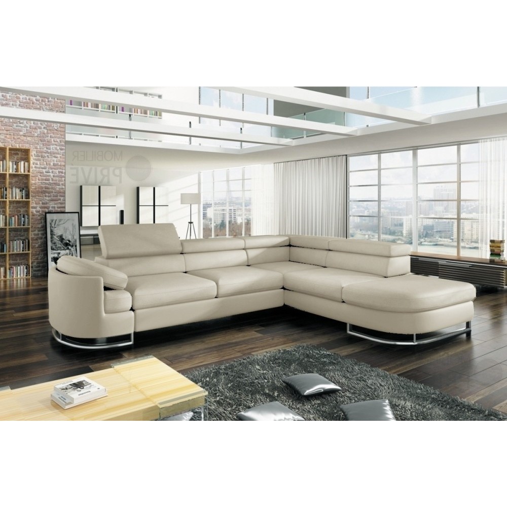 Canapé d'angle convertible ISLANDA en simili cuir de qualité, crème, 5/6 places, angle droit