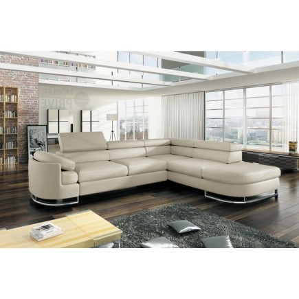 Canapé d'angle convertible ISLANDA en simili cuir de qualité, crème