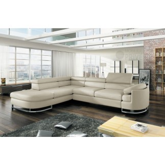 Canapé d'angle convertible ISLANDA en simili cuir de qualité, crème
