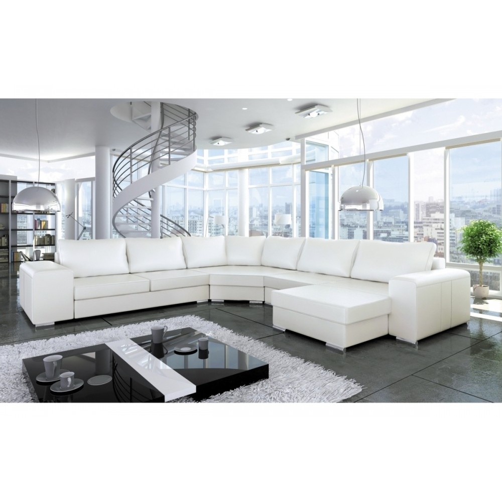 Canapé d'angle convertible ASTORE en simili cuir de qualité, blanc, 7/8 places, angle gauche