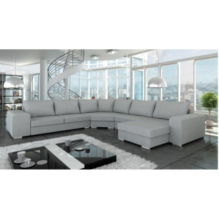 Canapé d'angle convertible ASTORE en simili cuir de qualité, blanc, 7/8 places, angle gauche